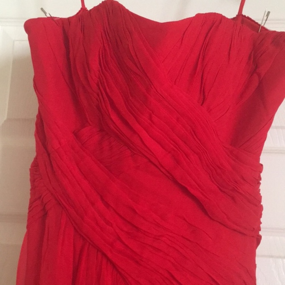 Badgley Mischka Strapless Silk Cross-Drape Gown - Picture 4 of 8